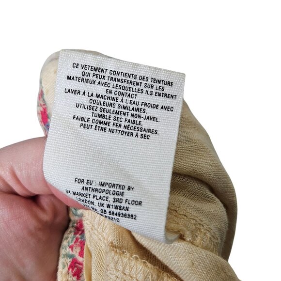 Anthropologie Hei Hei Linen-Blend Wide-Leg Pants Yellow Floral‎ Accents 27 Lace - Picture 5 of 10